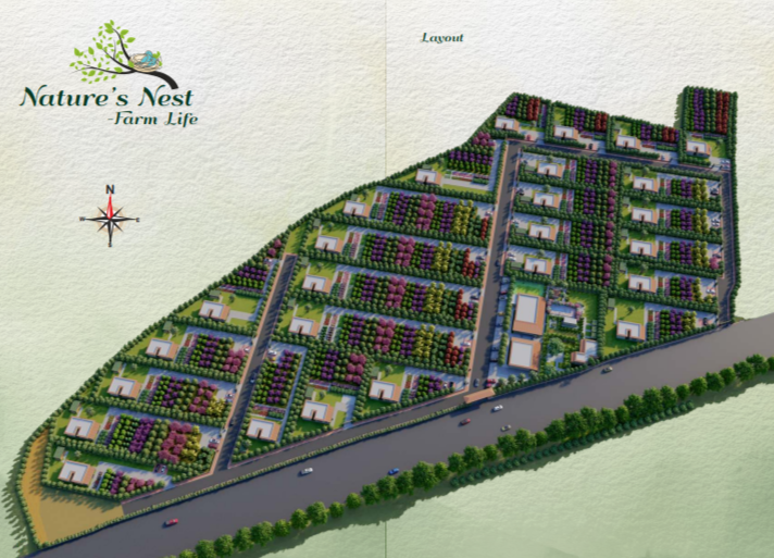 Nature's Nest project layout with plots, internal roads, and landscaped zones